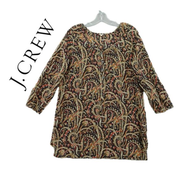 J.CREW BOHOCHIC PAISLEY TUNIC SZ SMALL 100%COTTON BLACK/PINK/BEIGE - Picture 1 of 16